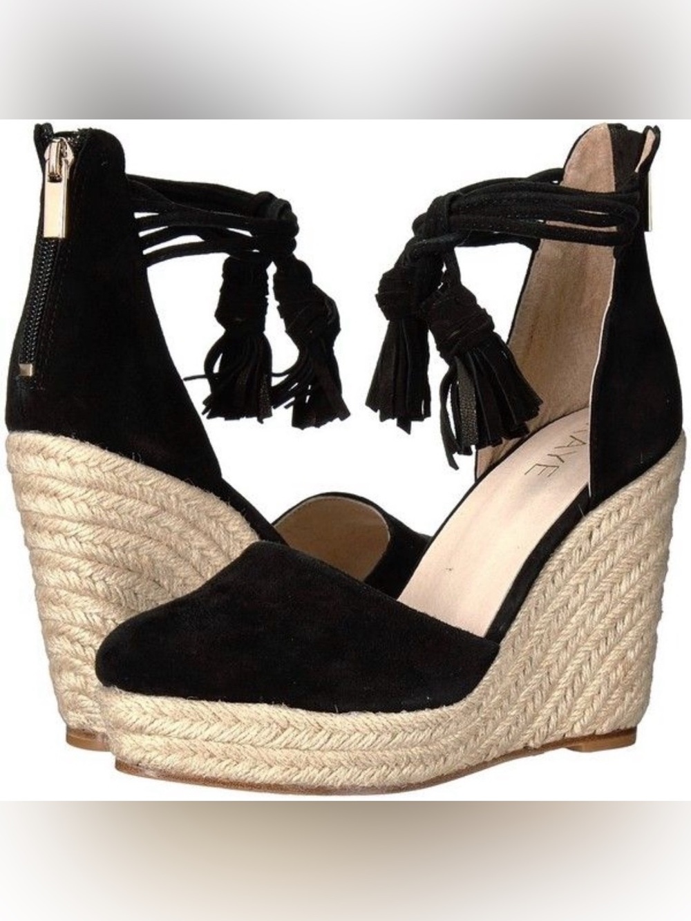 NEW RAYE REVOLVE BLACK SUEDE ESPADRILLE WEDGE PLATFORM DIXIE SANDALS HEELS 9.5